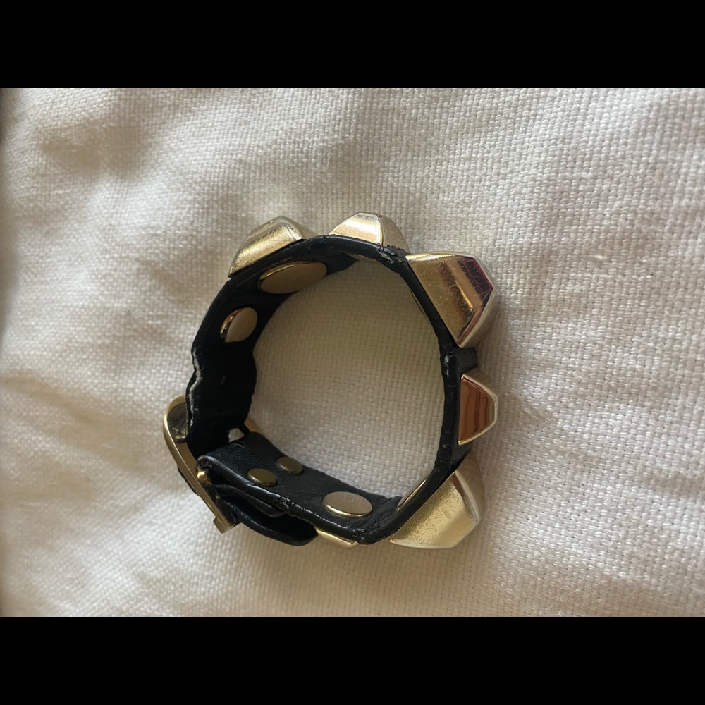 HAYDEN HARNETT Black Leather Stud Bracelet.